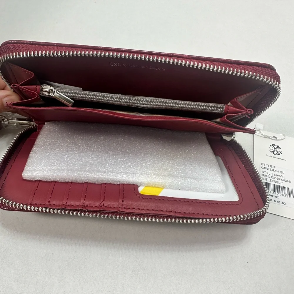 CXL‎ by Christian Lacroix Kara Croco Zip Around Wristlet Wallet Red NWT